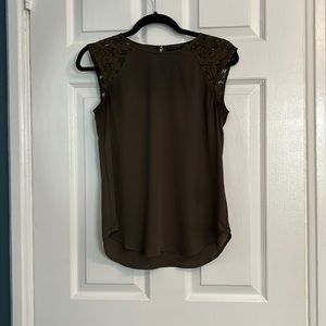 J. Crew Olive Colored Blouse with Lace Cap Sleeves
